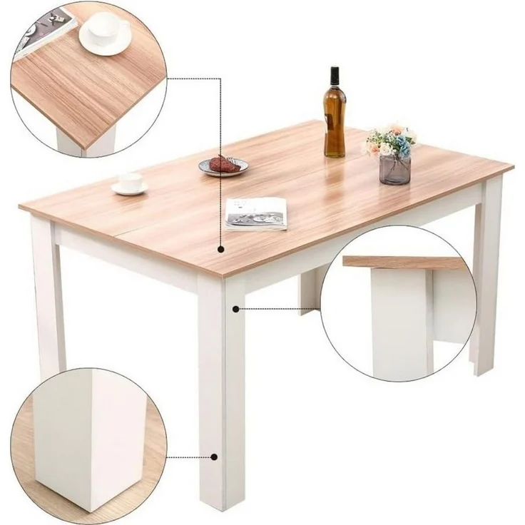 Mondeer Esstisch Esszimmertisch, 138 x 90 x 75 cm, Eiche und Weiß – Bild 3