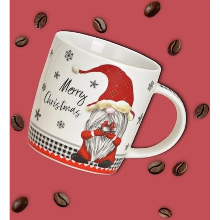 matches21 HOME & HOBBY Tasse Weihnachtstassen 2er Set mit Spruch Merry Christmas Wichtel, 2-tlg, Porzellan, Tee Kaffee-Becher, Weihnachten, modern, grau weiss rot, 340 ml – Bild 3
