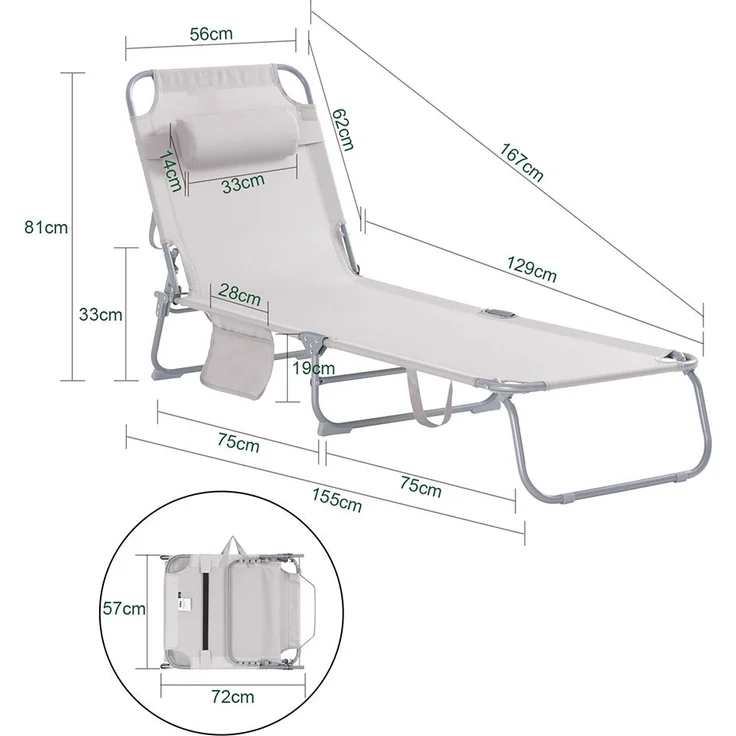 SoBuy OGS35-MI Sonnenliege, Textilgewebe, Lackiert, Beige, 167 x 81 x 56 cm – Bild 3