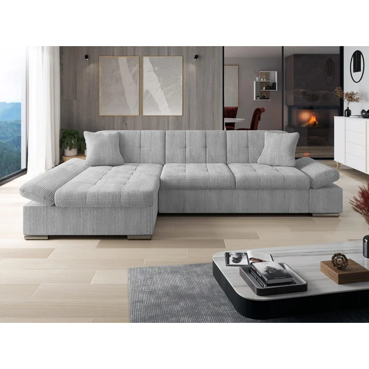 'Malwi' Ecksofa Cord, Grau, 76 x 161 x 278 cm, Links – Bild 3