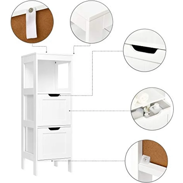 Mondeer Badezimmerschrank, Badkommode mit 2 Schubladen verstellbar modern für Badezimmer, Weiß, 30 x 30 x 89 cm – Bild 5