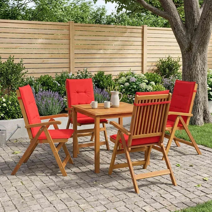 vidaXL 5-teiliges Garten-Esszimmer-Set 4-Sitzer Rot Massivholz Akazie 3434600 – Bild 1