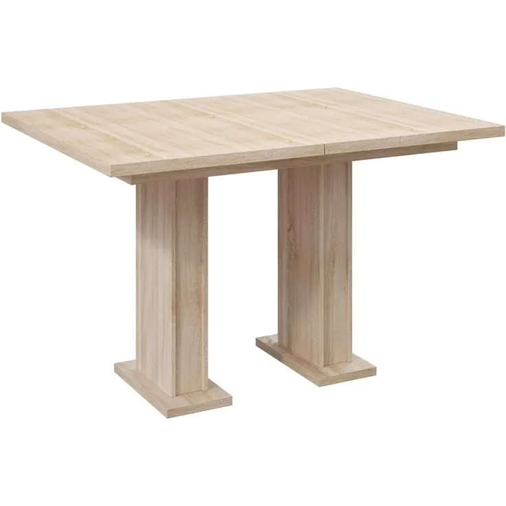MEBLINI Esstisch Ausziehbar - Esszimmertisch Modern - Küchentisch - Ausziehtisch - Säulentisch - Ausziehbarer Tisch - Dining Table - Esszimmertische - 120-160 x 80 x 76 cm - Gloss - Sonoma Eiche