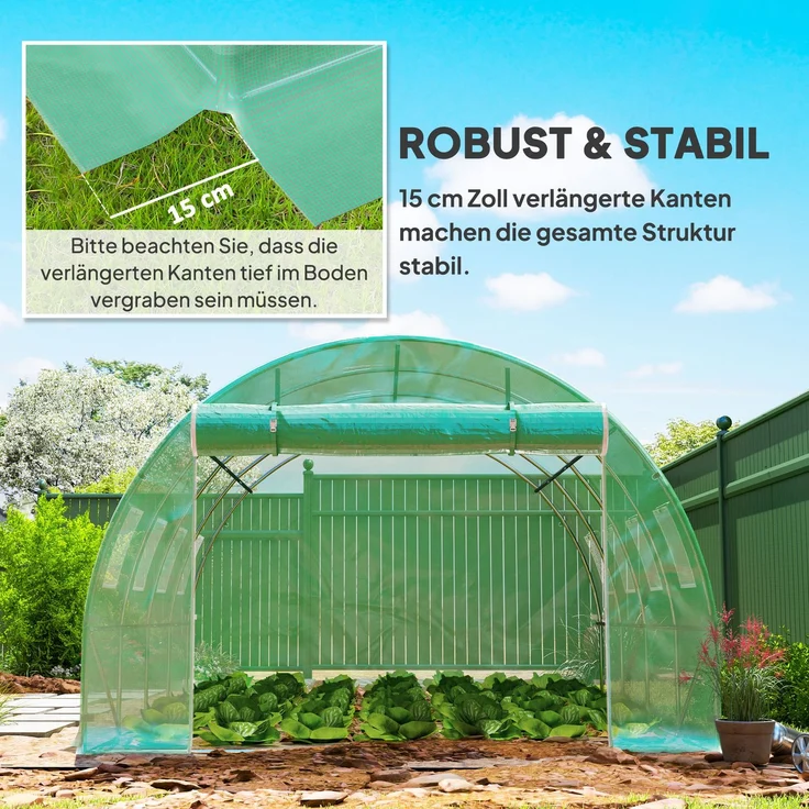 Outsunny Gewächshausfolie, PE, Grün, 400L x 300B x 200H cm – Bild 5