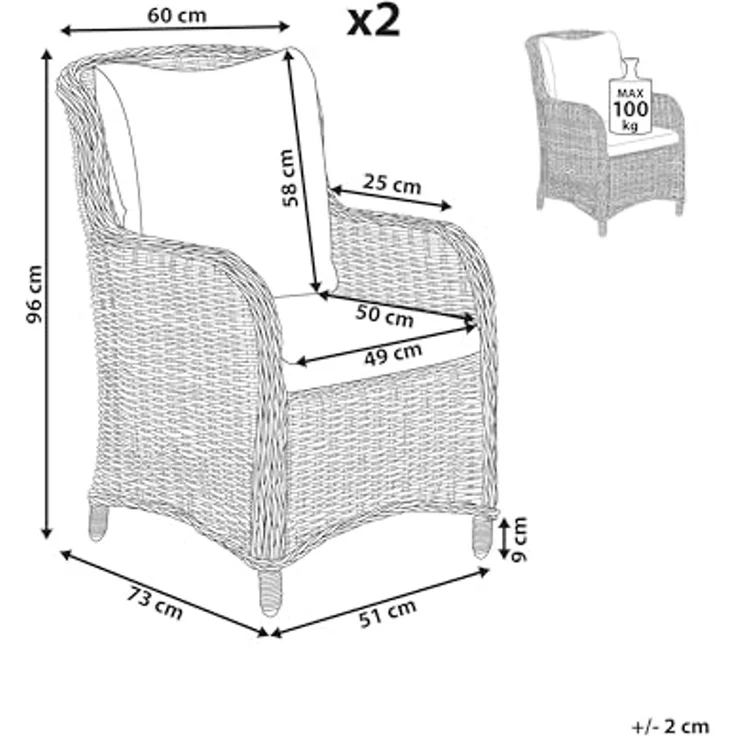 Beliani 'CASCAIS' Gartensessel 2er Set, PE Rattan taupe – Bild 3