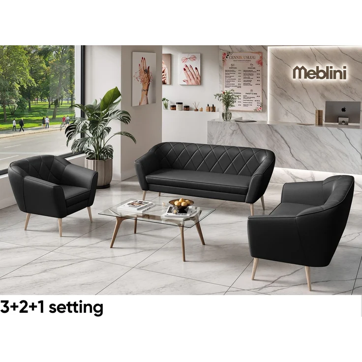 MEBLINI Sofa-Set GISELA 3+2 - Schwarz Kunstleder - für Wohnzimmer - Mini Lounge für fünf Personen - Küchensofa - Sofa Klein - Sitzgarnitur - Polstergarnitur - Sofagarnituren – Bild 4