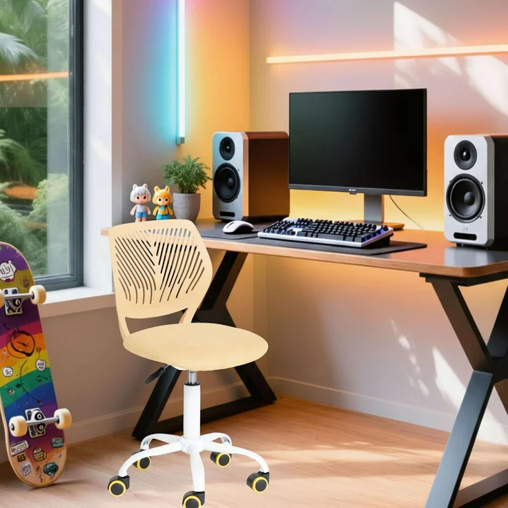 FurnitureR Kleiner Videospielstuhl, ergonomischer Schreibtischstuhl ohne Armlehnen, kompakter Drehstuhl mit Sitzhöhenverstellung und leisen Gummirädern, modernes Design für Gaming und Arbeiten – Bild 2