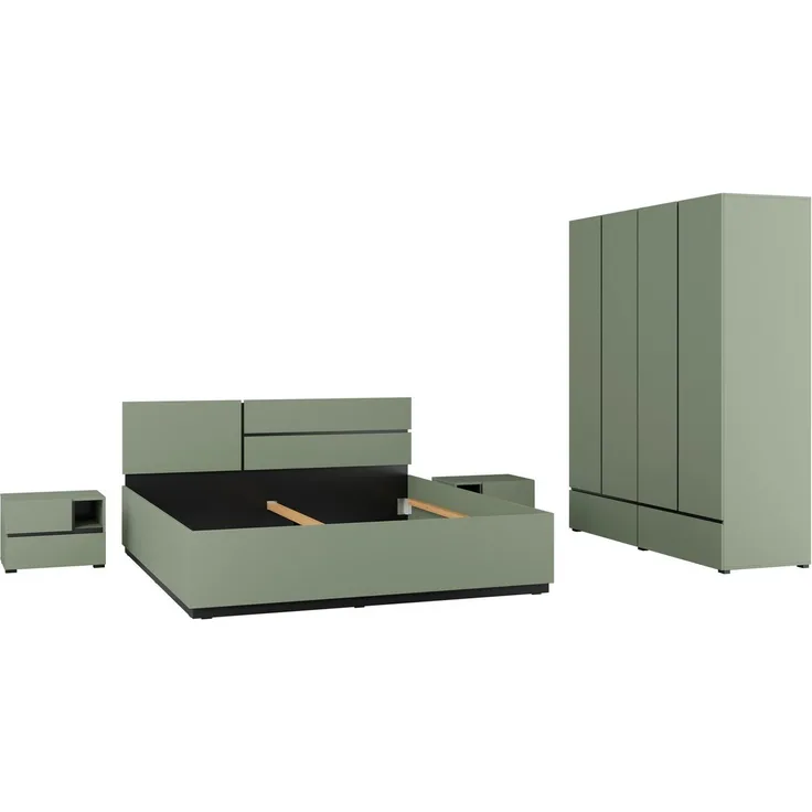 OTTO home Schlafzimmer-Set Cross, moderne, grifflose Optik, FSC-zertifiziert, (4-tlg, Bett 180x200cm, 2 Nachtkommoden, Schrank 2-oder 4-türig), Komplettschlafzimmer-Set