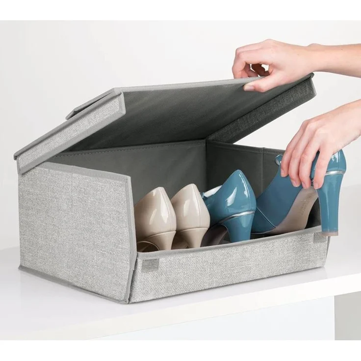 4er-Set Schuhaufbewahrung aus Stoff mDesign stapelbare Schuhbox grau – Bild 6