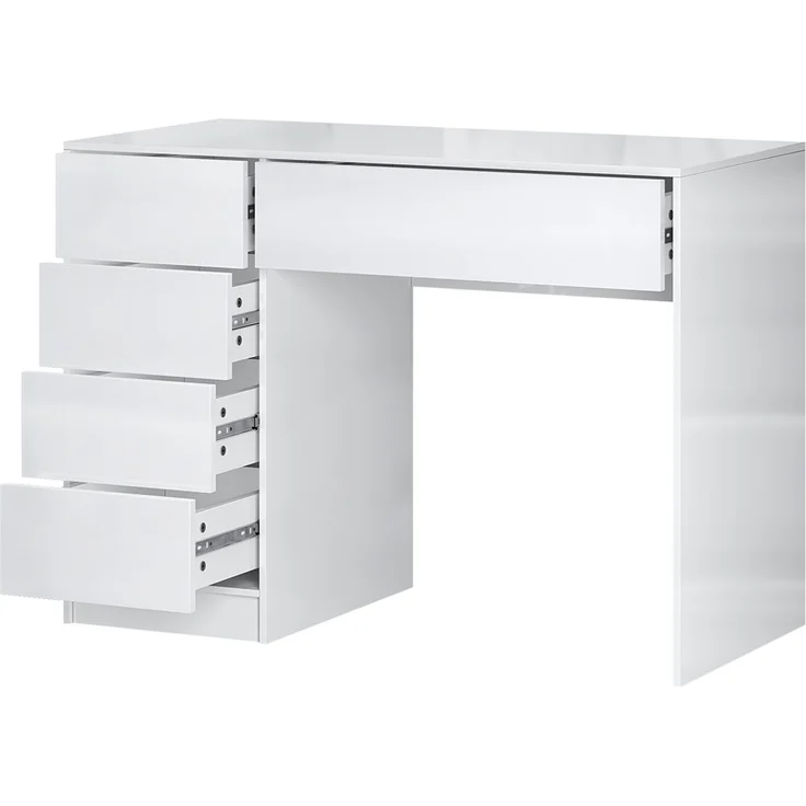 Bellamio 'Livny' Schreibtisch mit 5 Schubladen, beidseitig montierbar, weiß Hochglanz, 80x53x110 cm, Computertisch mit Stauraum, Bürotisch mit Push-to-open, geeignet als Schminktisch – Bild 9