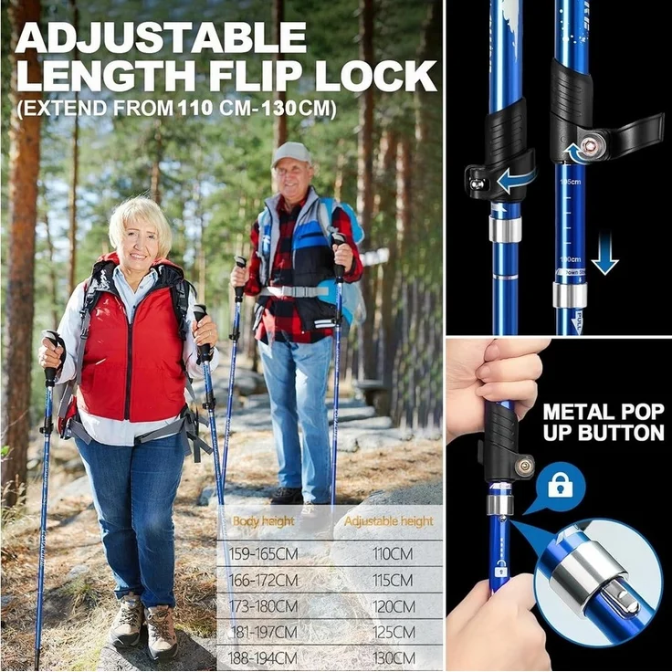 LuxusKollektion Campingstuhl Wanderstöcke Nordic Walking Stöcke faltbar verstellbar leicht Blau – Bild 3