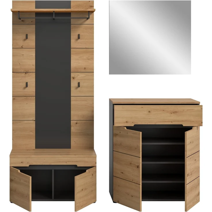 Garderoben-Set >Canu< in Basalt Grau / Artisan - 175x190x37cm (BxHxT) – Bild 3