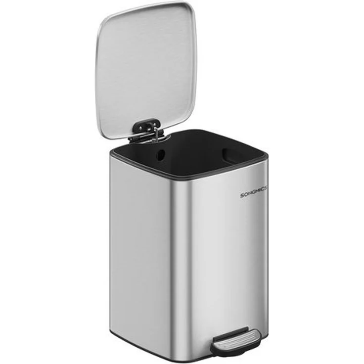 Songmics Mülleimer Küche, 20 Liter Abfalleimer, Tretmülleimer, Stahl, mit Inneneimer, Softclose, Offenhaltefunktion, metallicsilber LTBDE592E01 – Bild 2