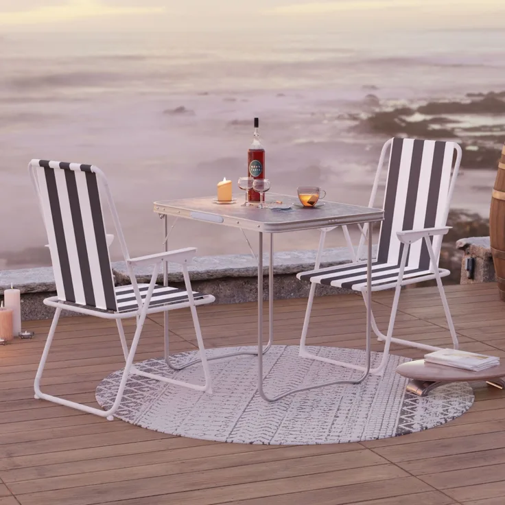 Campingset klappbar 3tlg Campingstuhl Gartenstuhl Anthrazit-gestreift