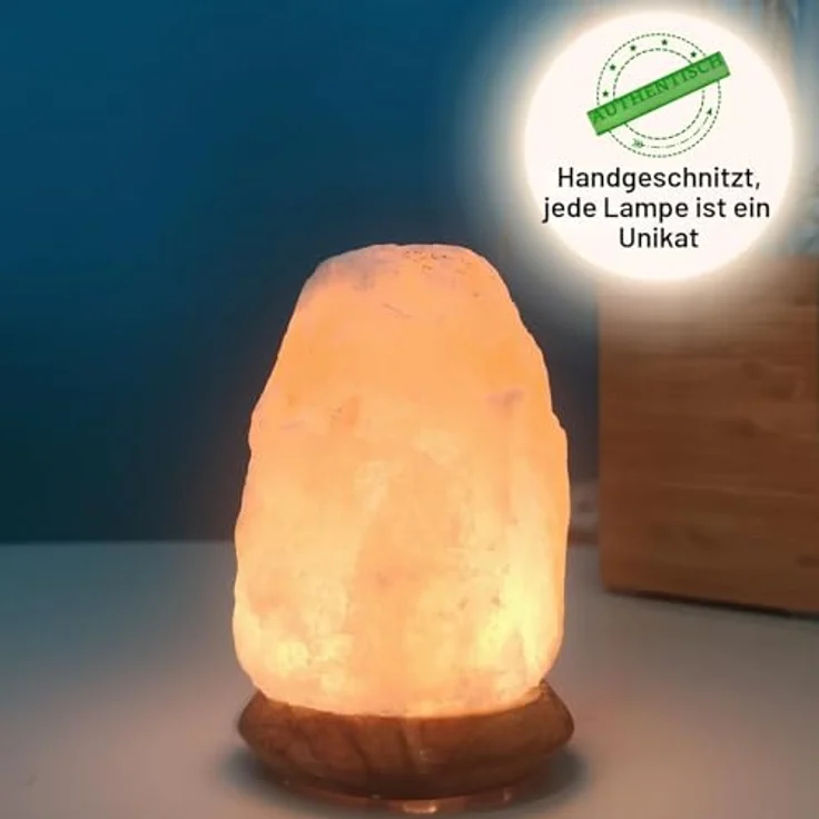 USB -Steinsalz -USB -Lampe - 100% authentisches natürliches Himalaya aus Salt Range Pakistan -Salzkristall - Handgeschnitzt - Holzbasis - USB -Stromkabel - ca. 500 g - Zen'light – Bild 5