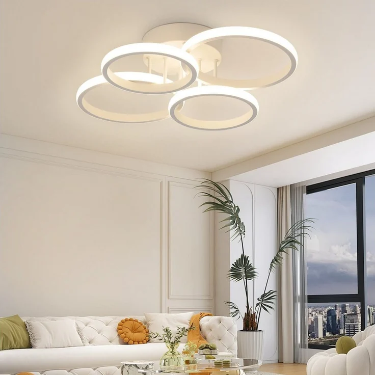 Nettlife LED Deckenleuchte 55cm Dimmbar 4-Ring Schwarz/Weiß,Küchenlampe Modern 48W Fernbedienung, LED fest integriert, Farbwechsler, Wohnzimmerlampe Deckenbeleuchtung für Küche Schlafzimmer Flur – Bild 4