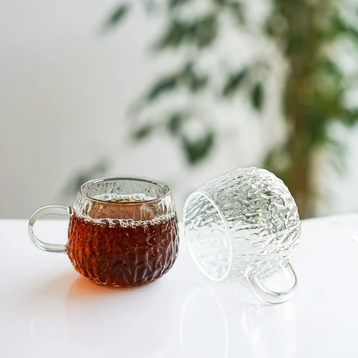 4-tlg. Gläser-Set mit Henkel 250 ml - Hitzebeständiges Glas mit strukturiertem Design – Bild 3