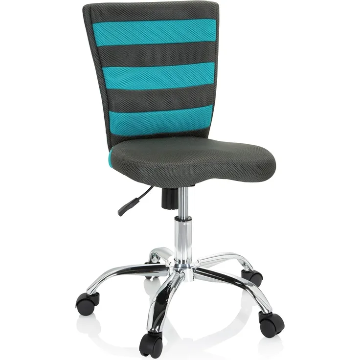 hjh OFFICE 661008 Kinder- und Jugenddrehstuhl KIDDY Comfort I Netzstoff Grau/Türkis Kinderschreibtischstuhl höhenverstellbar