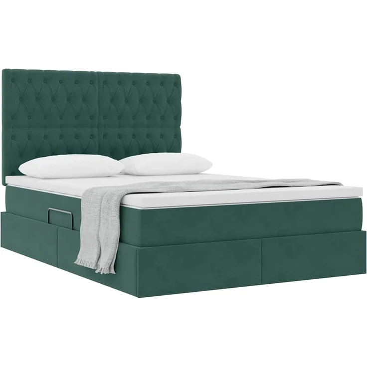 vidaXL Aufbewahrungsbett mit Matratze Dunkelgrün 140 x 190 cm Samt 3372090 – Bild 3