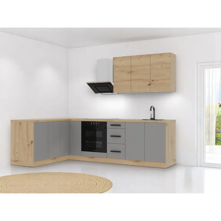 XXXL Winkelküche L-Form, Beige und Eiche Artisan, 270x212x170 cm, Holz, ohne Geräte, 7-teiliges Küchenmöbel-Set