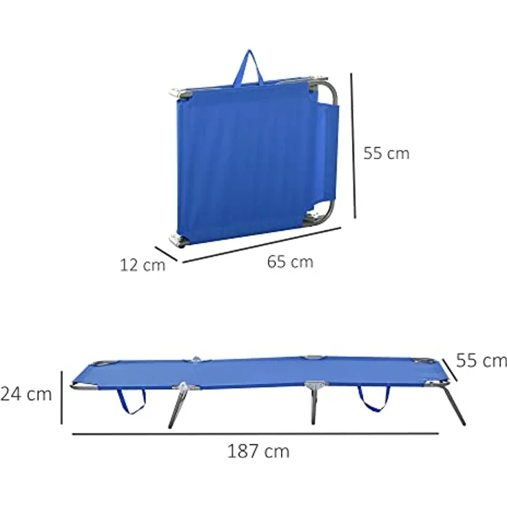 Outsunny Klappbare Sonnenliege mit 5-fach verstellbarer Rückenlehne, wetterfest, bis 120 kg belastbar, für Garten und Outdoor, Blau – Bild 3