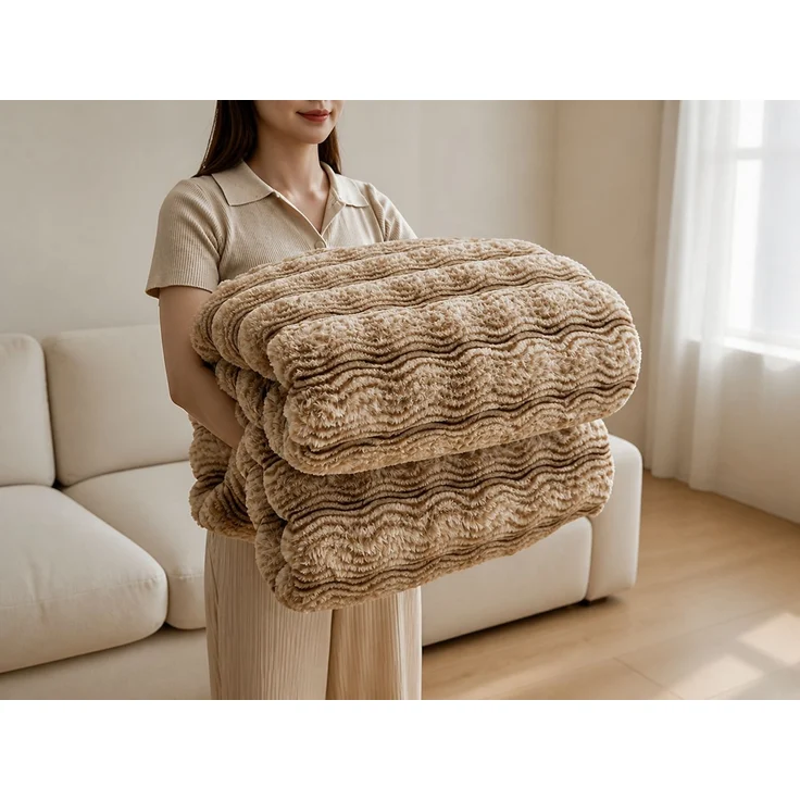 Flanell-Kuscheldecke extra weich und warm Khaki 2 x 2.3 m – Bild 2