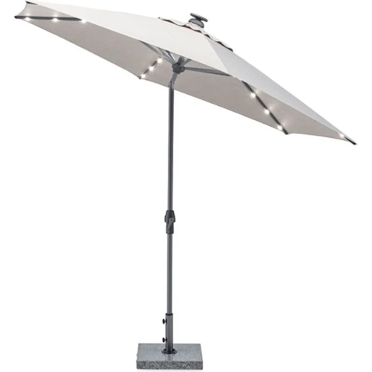 Kettler Easy-Allround LED Kurbelschirm 300 cm | rund | Aluminium Anthrazit | 100% Polyester (ca. 220 g/m²) | Öffnung mit Kurbel | Bezug hellgrau meliert