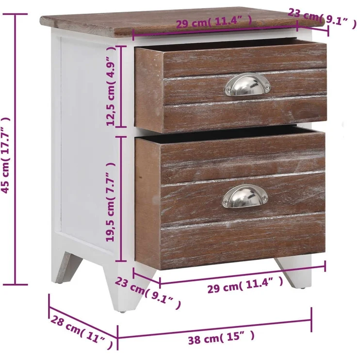 vidaXL Nachttische 2 Stk. mit 2 Schubladen Braun und Weiß 242042 – Bild 9
