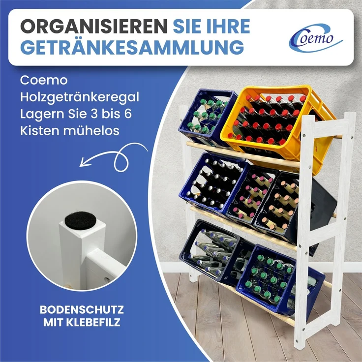 Mein-Regal Getränkekistenregal THORE Getränkeregal 6 Kisten Flaschenregal Getränkekiste Obstkiste Gemüse Farbe Weiß LxBxH 92x31x108 – Bild 2