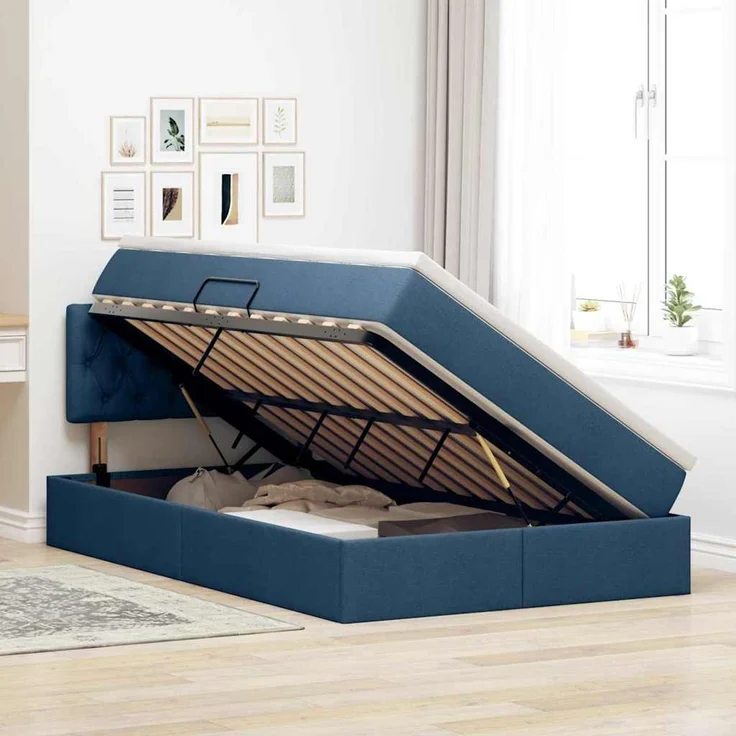 vidaXL LED-Speicherbett mit Matratze Blau 120 x 190 cm Stoff 3371198 – Bild 4