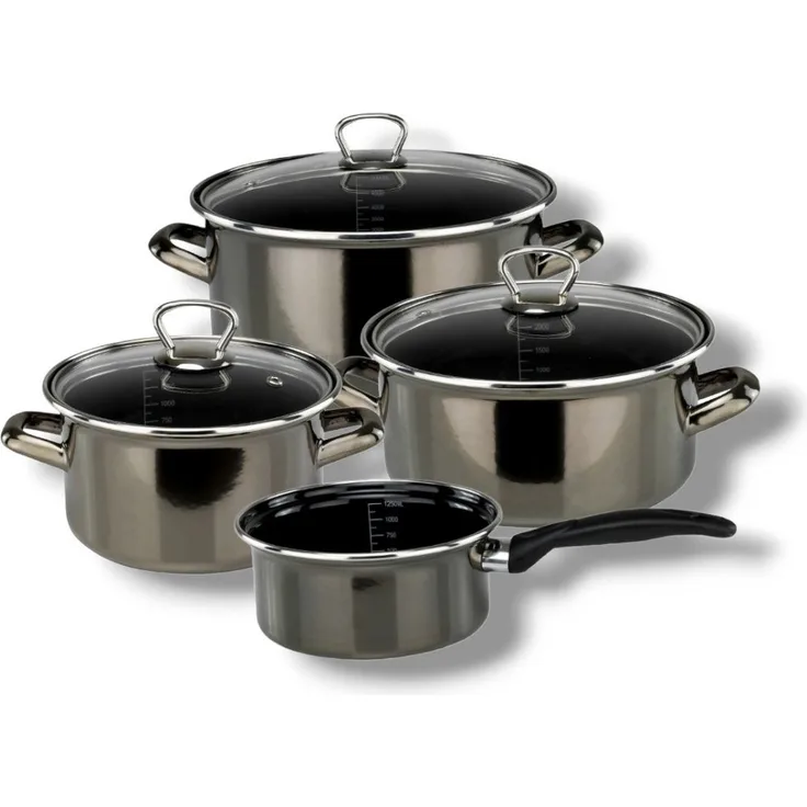 Bemus Emaille Kochtopf-Set BLACK PEARL 7tlg, anthrazit glänzend