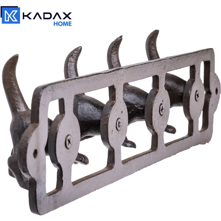 KADAX Hunde Hakenleiste aus Gusseisen 35 x 9 cm, Wandgarderobe mit 4 Haken für Hundeleinen, Halsbänder & Schlüssel, Garderobenleiste zur Wandmontage (Braun) – Bild 7