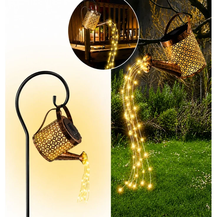 Dekorative Solar Gartenleuchte Gießkanne LED mit Wasserfall Effekt – Bild 4