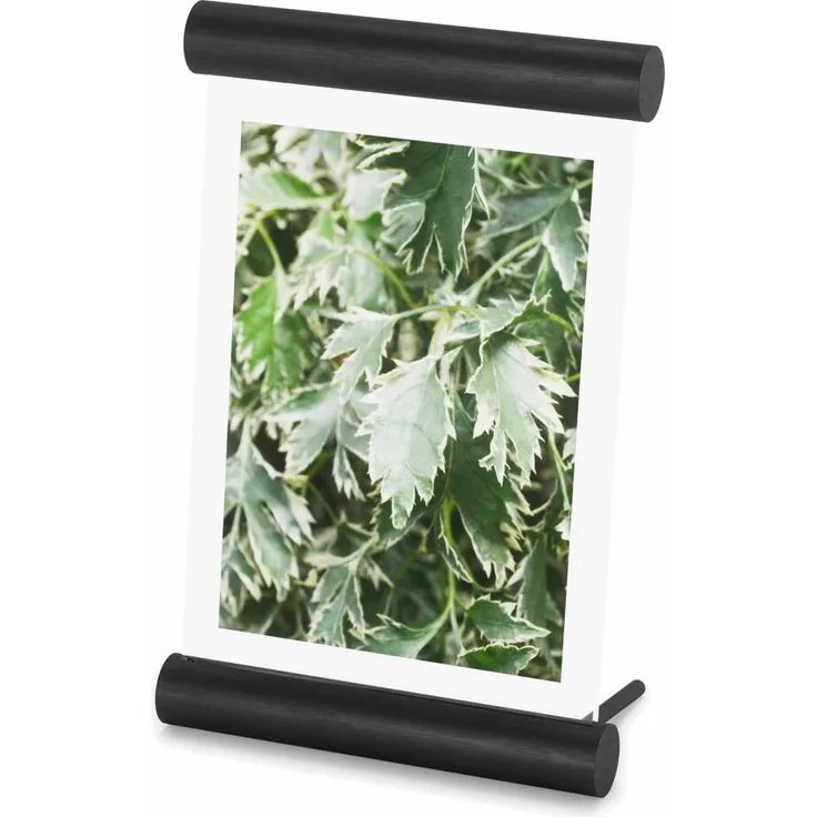 Umbra Bilderrahmen Scroll, freistehender Tischbilderrahmen, Fotorahmen, Holz, Schwarz, Hoch- und Querformat, 13x18 cm, 1016770-040