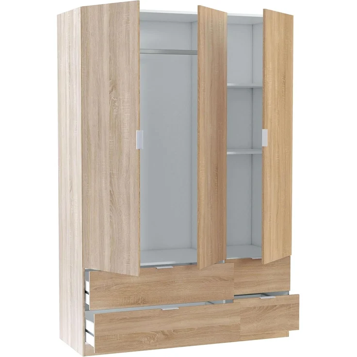 Habitdesign LCX453F - Kleiderschrank mit 3 Türen und 4 Schubladen, Schlafzimmerschrank, Maße: 200 cm (H) x 135 cm (B) x 52 cm (T) – Bild 4