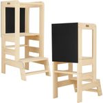 SPRINGOS Küchenhelfer mit Tafel für Montessori-Haus 90 cm Massivholz Treppenhochstuhl mit Plattform Lernturm