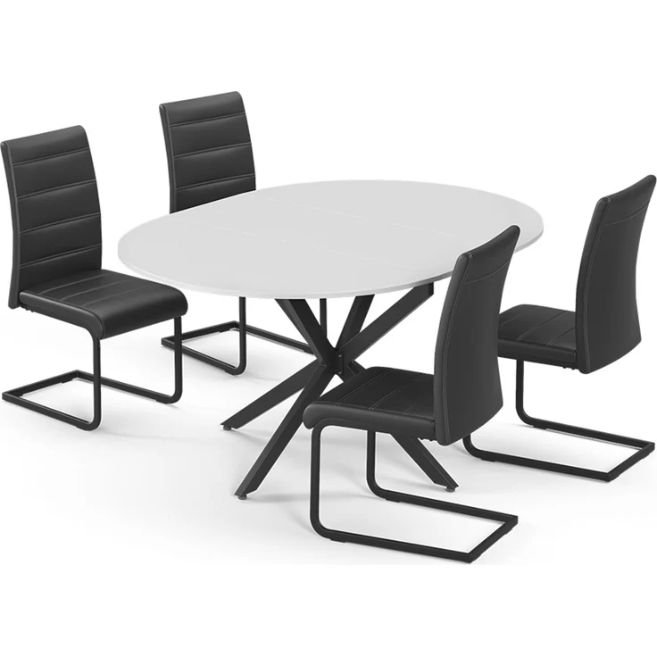 Esstisch-Set Loyd Weiß/Schwarz 120 x 120 cm mit 4 Esszimmerstühlen, Schwarz Vicco – Bild 1