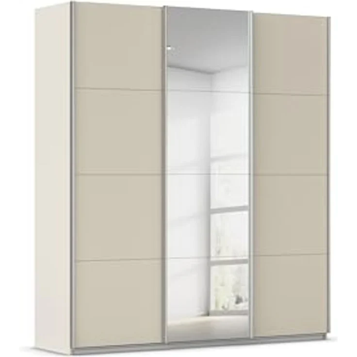 Rauch Möbel Kulmbach, Kleiderschrank mit Schwebetüren für Schlafzimmer, Kinderzimmer, Jugendzimmer, Garderobe, Flur, 3-türig, mit Spiegel, Zubehör Basic, Farbe Beige, Breite 203 cm – Bild 1