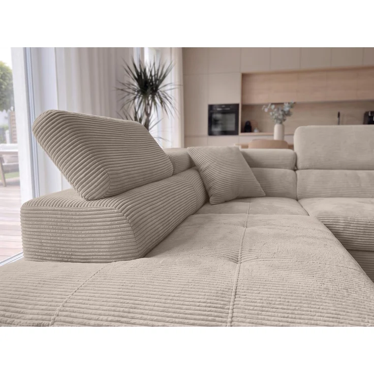 AX LIVING Konak Cord-Schlafsofa L in Beige 276 cm breit, Bettkasten, Kopfstützen – Bild 5