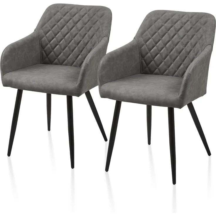 TUKAILAI Esszimmerstühle 2er Set aus Kunstleder, Modern Küchenstuhl Polsterstuhl Wohnzimmerstuhl Sessel mit Armlehnen Rückenlehne Metallbeinen, für Küche Esszimmer Wohnzimmer Lounge,Hellgrau – Bild 1