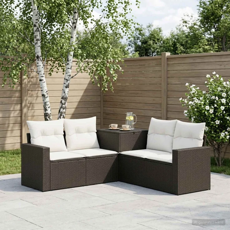 vidaXL Sofa Set 5 stk. Schwarz und Cremeweiß Polyrattan und Stahl 3447849 – Bild 1