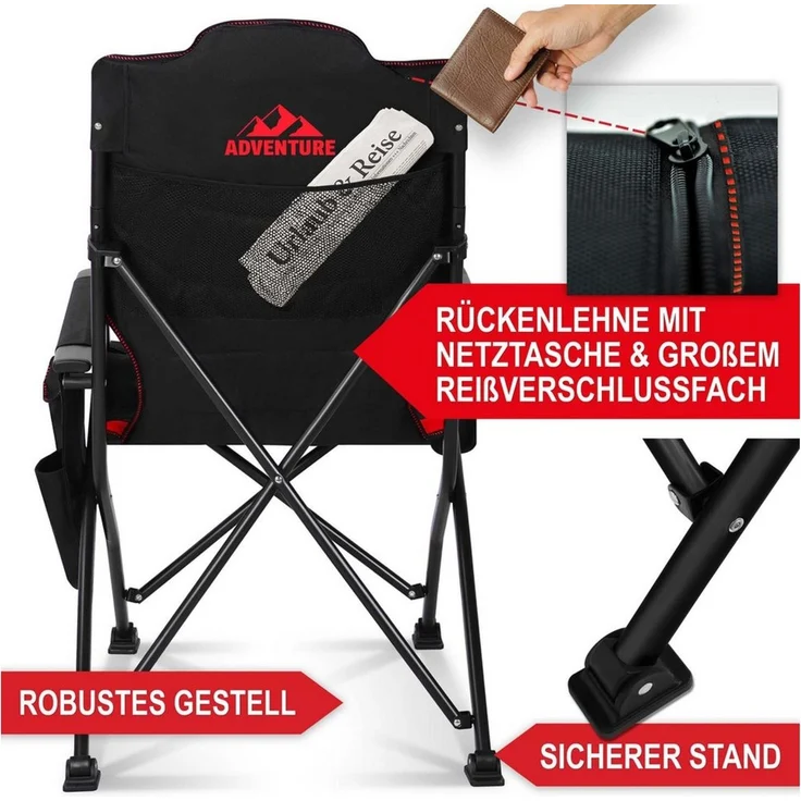 Onbest Campingstuhl faltbar bis 150kg inklusive Tragetasche, Gepolstert, Getränkehalter, Rückentasche – Bild 3