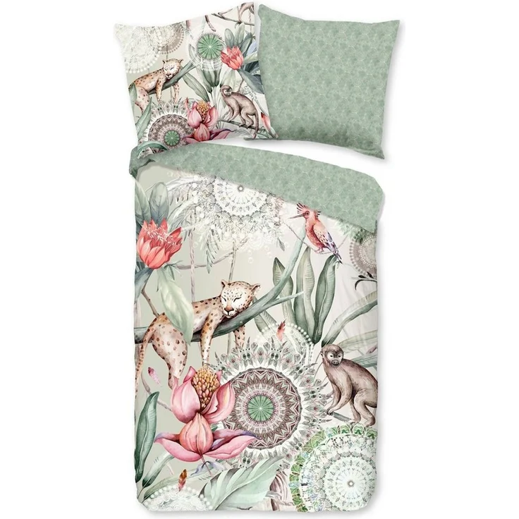 hip Satin Bettwäsche 155x220 Wayan Dschungel Mandala Wende grün lachs 30806