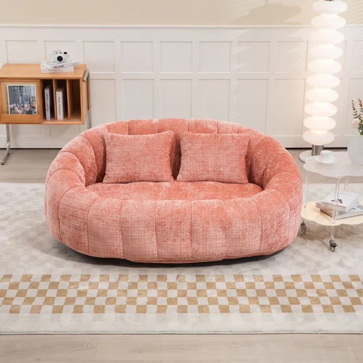 LVHOM Sitzsack XXL, Bean Bag mit Sitzpuff, Bodensofa mit 2 Kissen, 2-Sitzer-Sofa aus Chenille, 145x95x63cm – Bild 9