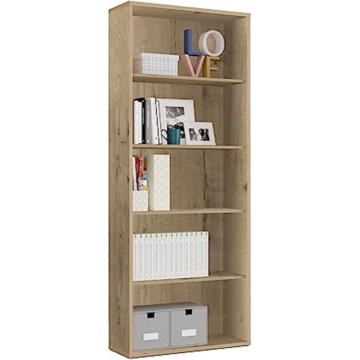 MUEBLES PITARCH | ücherregal für Büro oder Arbeitszimmer mit 4 Regalen, Wohnzimmer-Bücherregal, Gold Eiche, 196,5 x 75,5 x 33 cm (Höhe x Breite x Tiefe), einfach, elegant und robust – Bild 1