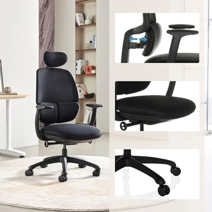 MID.YOU Mid.you Drehstuhl, Schwarz, Textil, mit Armlehnen und ergonomischer Rückenlehne, 66 cm, Bürostuhl – Bild 6