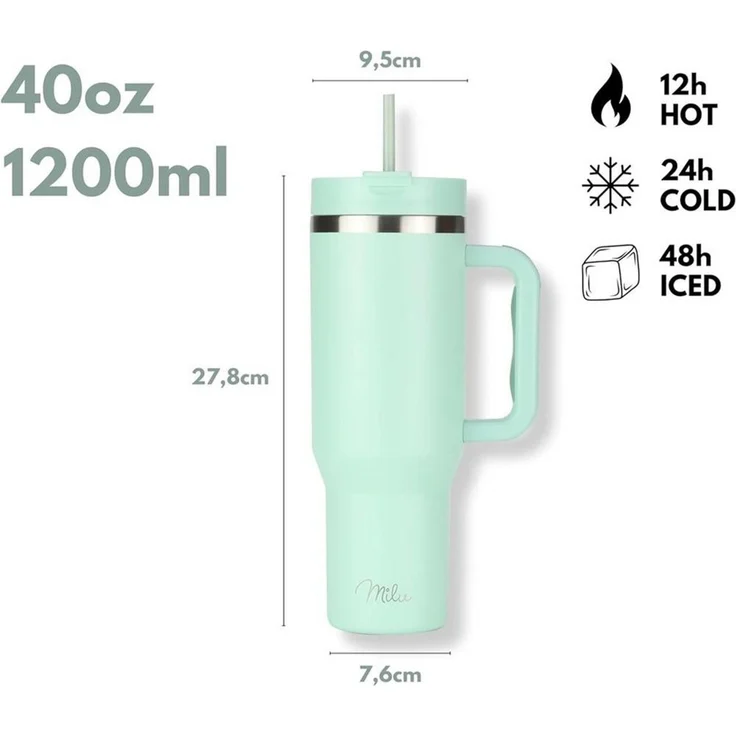 Milu Thermobecher Edelstahl Tumbler To Go 1200 ml, mit Strohhalm und Henkel – Bild 3