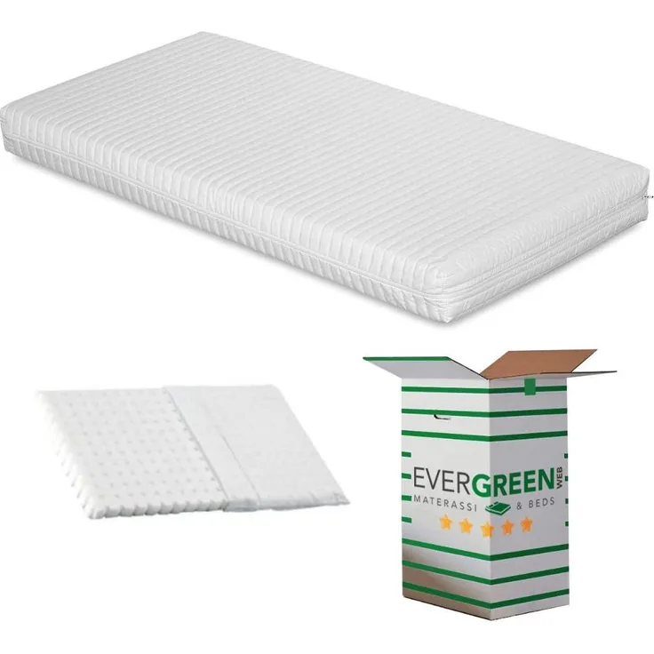 Evergreenweb 💚 Matratze 60x120 cm für Kinderbett und Wiege, 12 cm hoch + KOSTENLOSES Kissen Anti-Ersticken mit Natürlichem Baumwoll, herausnehmbar Kissenbezug. Allergiegetestet, Auswaschbar | SYMBA