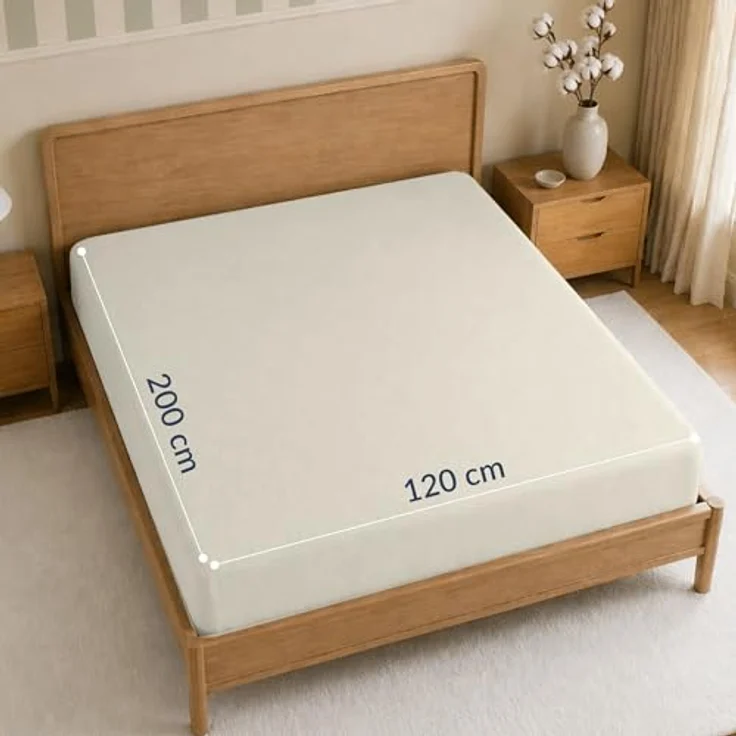 Twinzen Spannbettlaken 120 x 200 cm - 100% Jersey Baumwolle, Beige - Oeko-Tex zertifiziert, atmungsaktiv und pflegeleicht – Bild 3