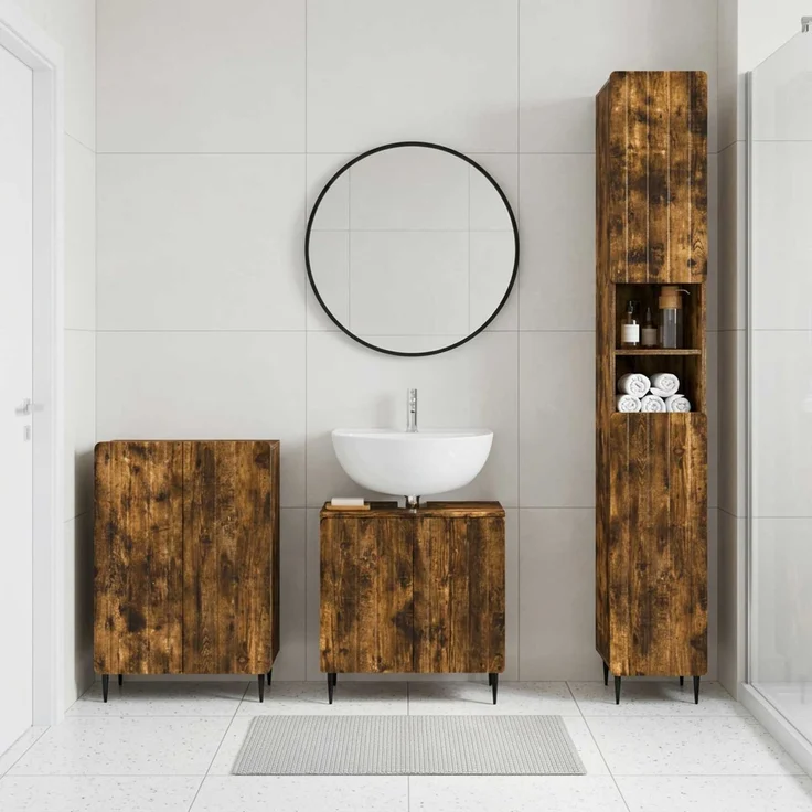 vidaXL 3-teiliges Badezimmer-Schranksystem ZWOLLE Raucheiche 3417437 – Bild 1